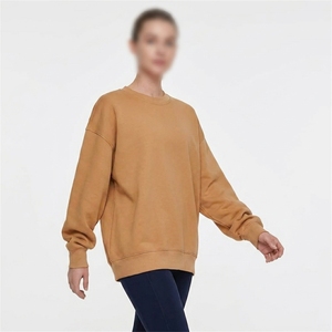 เสื้อสเวตเชิ้ตคอกลมโอเวอร์ไซส์สำหรับผู้หญิง สีพื้น แขนยาวทรงหลวม ผ้าฝ้ายถัก 100% ระบายอากาศได้ดี สไตล์ลำลองสำหรับฤดูใบไม้ร่วง - Product Image 1