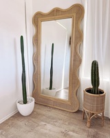 Meilleure vente de produits miroir debout, cadre de support, bambou, rotin, miroirs de sol, corps entier, grands meubles de chambre à coucher longs