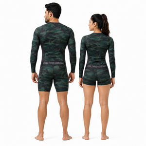 Camo Printed Three Piece Rash Guard Set Long Sleeve <b>Compression</b> <b>Shirt</b> Sports Leggings Base Layer Shorts Gym Wear Breathable - Product Image 5