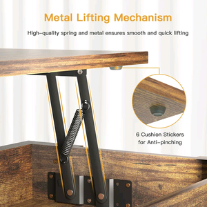 Modern <b>Vintage</b> Rustic Wooden Lift-Top Coffee <b>Table</b> with Hidden Storage and Open <b>Side</b> Shelf for Living Room Home Apartment - Product Image 6