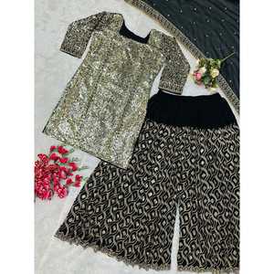 Hermosa ropa de fiesta para mujer Top Plazzo Dupatta Set con bordado Trabajo - Product Image 6