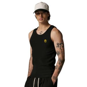 Camiseta sin mangas acanalada de algodón para hombre, color negro liso, estilo casual ajustado, ideal para verano, venta al por mayor OEM - Product Image 3