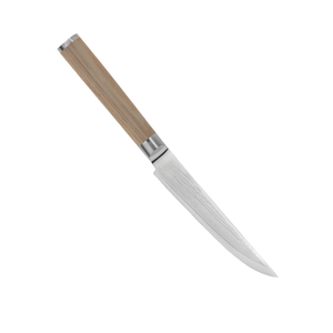 Cuchillo para carne de 4.75 pulgadas, hoja afilada de acero de Damasco con mango de madera Pakkawood rubia para cortar carne de res, filetes y cenas. - Product Image 1
