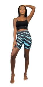 Shorts de sport pour femme à taille basse, imprimé floral bleu, séchage rapide, respirant, en coton et élasthanne tricoté, coupe classique, avec cordon de serrage - Product Image 4