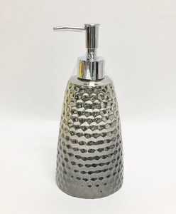 Luxury Hammered Silver Ceramic Soap <b>Dispenser</b> Conical Metallic Liquid Hand Soap <b>Pump</b> <b>Bottle</b> for Hotel Bathroom Vanity Sink - Product Image 1