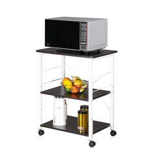 Carrello da Cucina a 3 Ripiani BakerFT, Supporto per Forno a Microonde, Stazione di Lavoro con Piano in Stile Vintage e Struttura in Metallo Nero - Product Image 6