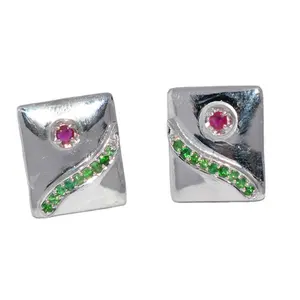 925 Sterling Silver Ruby & Tsavorite Gemstone Men's Cufflinks