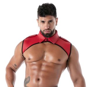 Arnés de pecho ajustable de neopreno rojo para hombre, estilo fetish, con cuello tipo camisa - Product Image 5