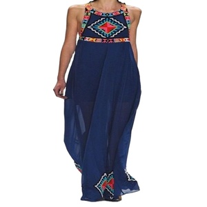 Robe d'été tendance pour femme, style kaftan noir décontracté, manches longues, col bateau, broderies en organza, longueur genou, style mexicain - Product Image 1