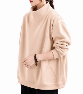เสื้อพูลโอเวอร์สีพื้นแบบกำหนดเองสำหรับผู้หญิง ผ้าคอตตอน/โพลีเอสเตอร์คุณภาพสูง สำหรับใส่ในฤดูใบไม้ร่วง - Product Image 2