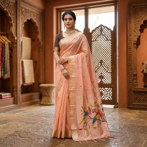 Sari en coton Muga avec tissage de motifs floraux et de paons, tenue traditionnelle indienne pour mariage, pour femmes - Product Image 1