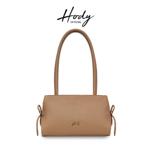 Sac à bandoulière Hody pour femme en cuir grainé souple, texture litchi, deux poignées, fermeture éclair, décoration nœud, design minimaliste, couleur beige - Product Image 1