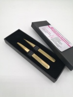 2 Buah Set Pinset Perawatan Alis dengan Kemasan Profesional Pinset Runcing Miring Plasma Emas untuk Penghilang Rambut Alis
