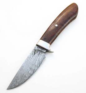 Cuchillo utilitario compacto hecho a mano de acero de Damasco con mango de madera y pomo de acero, herramienta de hoja fija - Product Image 5
