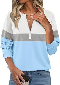 Sudaderas de mujer con media cremallera, forro polar, bloques de color, con capucha, para otoño e invierno - Product Image 6