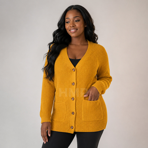 Cardigan en tricot à col en V HMR Sisterhood Sorority, manches longues, couleur unie, boutons sur le devant, pull décontracté pour l'automne - Product Image 3