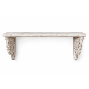 Étagère murale en bois de manguier sculptée à la main en forme de tournesol |   Style provençal blanc antique |   Vente en gros - Product Image 1