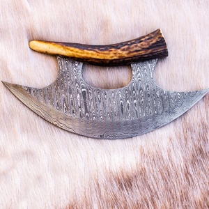 Custom Handmade Forged Ullu <b>Knife</b> Damascus Steel Horn Handle Leather Sheath Eco-Friendly Ambidextrous Modern Dishwasher <b>Safe</b> - Product Image 2