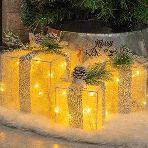 Set of 3 <b>Christmas</b> Ornament Lighted Gift <b>Boxes</b> 60 LED Pre-lit Present <b>Boxes</b> Warm White Tinsel <b>Boxes</b> for Outdoor Decoratio - Product Image 2