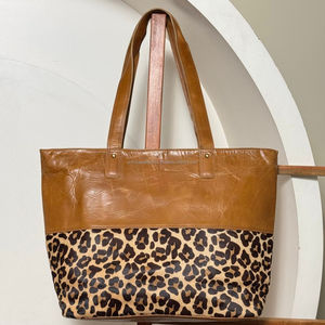 Bolso de mano de cuero de vaca genuino con estilo de gran tamaño de diseñador de lujo de moda con estampado de leopardo, bolso ligero y duradero - Product Image 3