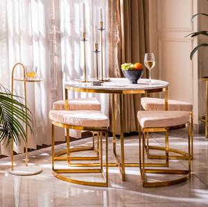 Modern Marble Top Round <b>Table</b> with <b>Gold</b> Metal Base Contemporary Dining Furniture for Living Room - Product Image 3