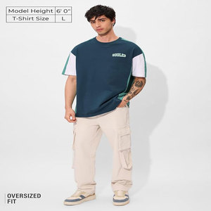 เสื้อคอตตอน100% คุณภาพสูงสำหรับใส่ตามท้องถนนเสื้อยืดแขนสั้นของผู้ชายเปิดไหล่ขนาดใหญ่พิมพ์ลายย้อนยุค - Product Image 2