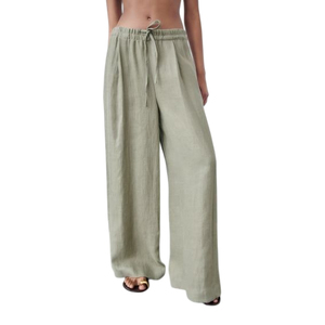 Drawstring Trending <b>Linen</b> Wide Leg Trouser for Women Casual Wear <b>Linen</b> Trouser Low Moq Sustainable - Product Image 2