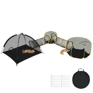 5 in 1 Portable Outdoor Cat Enclosure Indoor-Use Play Tent Tunnel & House with Exercise Wheel for Feline Fun! - Product Image 1