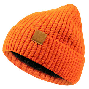 Gorro de Punto Acanalado Naranja Unisex, Gorro de Invierno de Color Sólido con Diseño de Borde Plegado, Estilo Casual para Adultos - Product Image 3