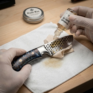Couteau de chasse en acier au carbone avec manche en forme de cône de pin bleu, motif triangulaire gravé, couteau à lame fixe pour le camping et les activités de plein air, fabricant - Product Image 5