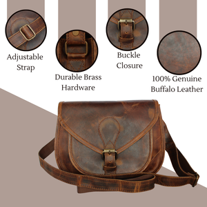 Sac à bandoulière Madosh pour femme en cuir véritable marron durable, multifonction, léger, vintage, avec deux fermetures éclair, 3L+ - Product Image 4