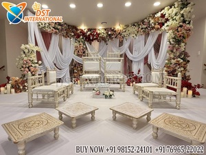 Sillas de madera al por mayor para mandap de boda con arco floral y mandap de boda moderno con sillas bajas Vedi - Product Image 4
