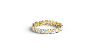 Anillo de Boda de Lujo con Corona de Diamantes Marquise y Diamantes Redondos en Oro de 18K, Diseño Festoneado, Joyería Fina para Mujer - Product Image 1
