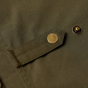 Veste Safari Homme Vert Olive Col Montant Fermeture Éclair Style Vêtement de Travail Automne Coupe Droite Tissu Toile - Product Image 5