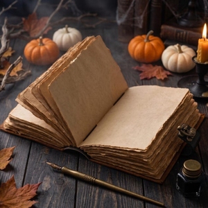 Carnet en cuir pour Halloween, Livre des Ombres pour Maison Hantée, Grimoire à bords festonnés avec fermoir en laiton, Journal macabre - Product Image 5