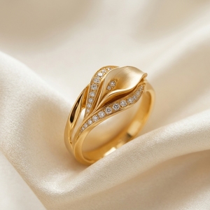 Calla Lily Botanical <b>Leaf</b> Style Ring Micro Pave Cut Lab Grown Diamonds Gold Plated 10k/14k/18kt Luxury Women's <b>Jewelry</b> - Product Image 3