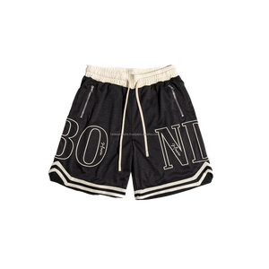 Shorts de basketball vintage pour hommes avec broderie personnalisée en twill, double couche en mesh de 5 pouces, style streetwear - Product Image 5