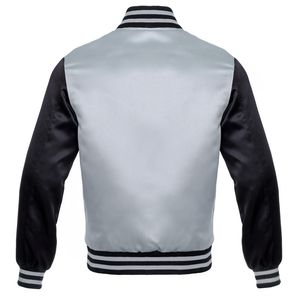 Chaqueta Bomber de Satén Lisa Personalizada, Chaqueta Varsity Bicolor Gris y Negra, Ropa Casual - Product Image 2