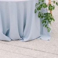 Nappe Ronde Élégante Luxe Léger Bleu Clair Couleur Unie Lin Coton Housse de Table Mariage Lavable