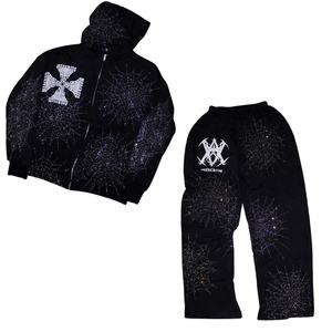 Custom Print Streetwear 500 Gsm Heavyweight Oversized Vintage Acid Wash Sun Faded Pullover Hoody <b>Rhinestone</b> Sweatsuit - Product Image 1