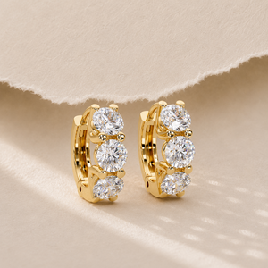 Small Hoop <b>Earrings</b> Sterling Silver 3.00 Ct Brilliant Cut Lab Diamond Huggie Trilogy Gold Plated DEF-VVS <b>Fine</b> Jewelry - Product Image 1