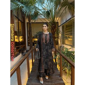 Colección Ssumaira, Salwar Kameez Color Granate, 3 Piezas, Bordado, Estampado, Vestido Formal para Fiesta, Secado Rápido, Ayesha B Eid - Product Image 1