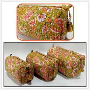 Set of 3 Quilted Cotton Striped <b>Makeup</b> Bags Toiletry Pouches Travel Organizer Cosmetic Bags with Rope Handle Zipper Closure - Product Image 4