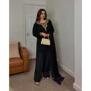 Top de fiesta de diseñador para mujer-Conjunto de Plazzo y Dupatta Trabajo de bordado pesado - Product Image 5