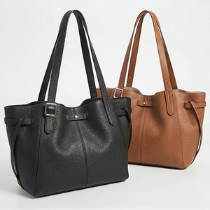 Sac fourre-tout en cuir véritable, couleur unie, fermeture à fermoirs, style minimaliste, usage quotidien, toutes saisons, marron, noir - Product Image 4