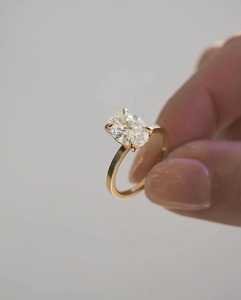 Oval Lab Grown Diamond Ring 14K Yellow Gold Engagement Ring 1.8 MM Square Edge Band 4 Prong Solitaire Wedding Proposal Ring - Product Image 4