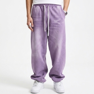 Men's Vintage <b>Purple</b> Hooded Acid Wash 2-in-1 Tracksuit Set Solid Color Full Sleeve Drawstring Sweatshirt Pants Regular Fit 100% - Product Image 4