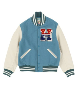 เสื้อแจ็คเก็ตเบสบอลแบบ Letterman สำหรับผู้ชาย ตัวเสื้อทำจากผ้าขนสัตว์ แขนเสื้อทำจากหนังแท้ สไตล์วิทยาลัย ปักโลโก้ - Product Image 1