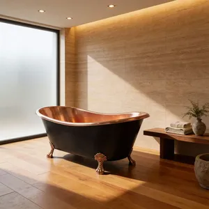 Stylish Hammered Clawfoot Copper Bathtub with Copper Interior and Black Exterior for Luxury Bathroom and Spa - Product Image 1