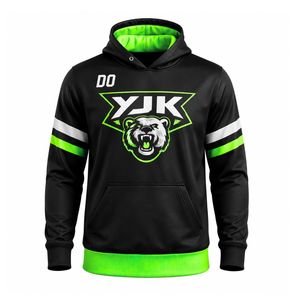 Sudadera con Capucha y Logotipo Personalizado para Hombre, Negra y Verde, Tejido Transpirable de Capa de Aire de 330 g, Corte Deportivo Regular, Diseño con Bolsillo Frontal, Ropa de Invierno - Product Image 1